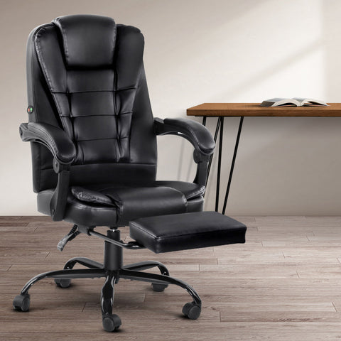Artiss 2 Point Massage Office Chair PU Leather Footrest Black Chez Guru