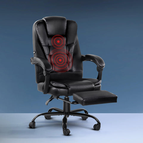 Artiss 2 Point Massage Office Chair PU Leather Footrest Black Chez Guru