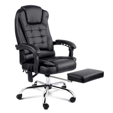 Artiss 8 Point Massage Office Chair PU Leather Footrest Black Chez Guru