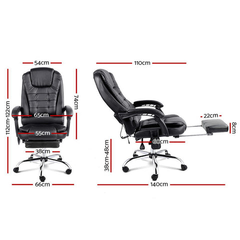Artiss 8 Point Massage Office Chair PU Leather Footrest Black Chez Guru