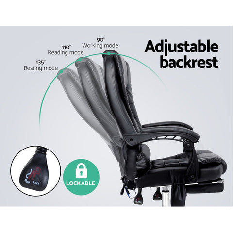 Artiss 8 Point Massage Office Chair PU Leather Footrest Black Chez Guru