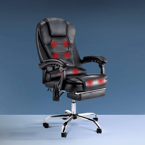 Artiss 8 Point Massage Office Chair PU Leather Footrest Black Chez Guru