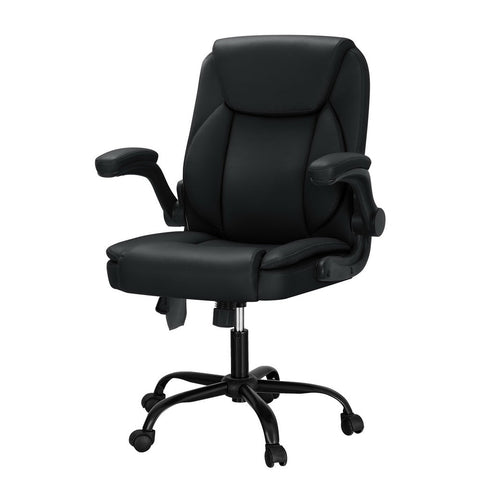 Artiss 2 Point Massage Office Chair Leather Mid Back Black Chez Guru