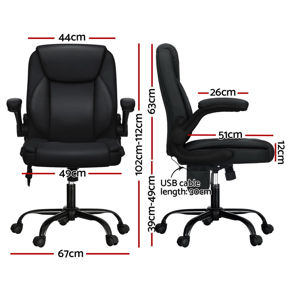 Artiss 2 Point Massage Office Chair Leather Mid Back Black Chez Guru