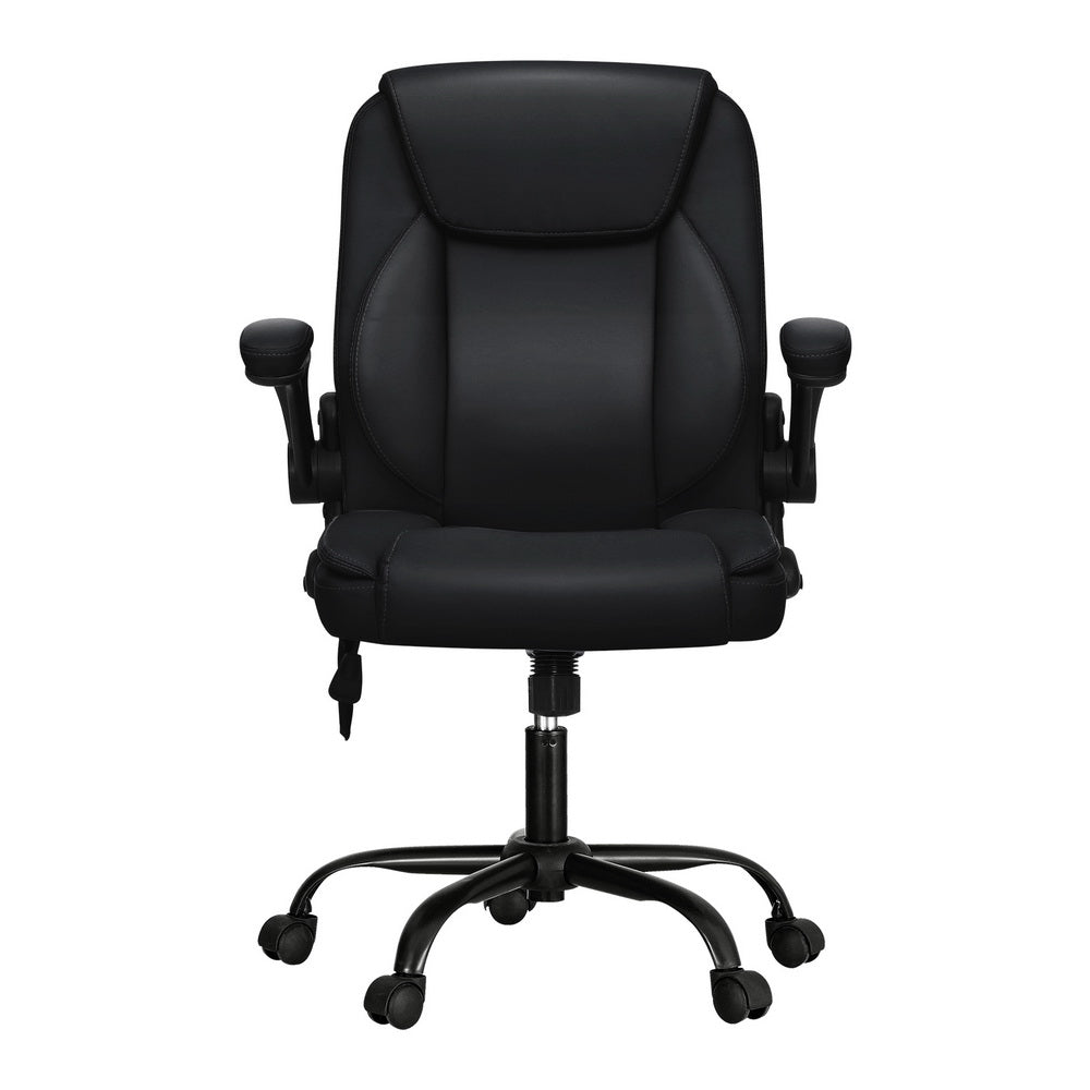 Artiss 2 Point Massage Office Chair Leather Mid Back Black Chez Guru