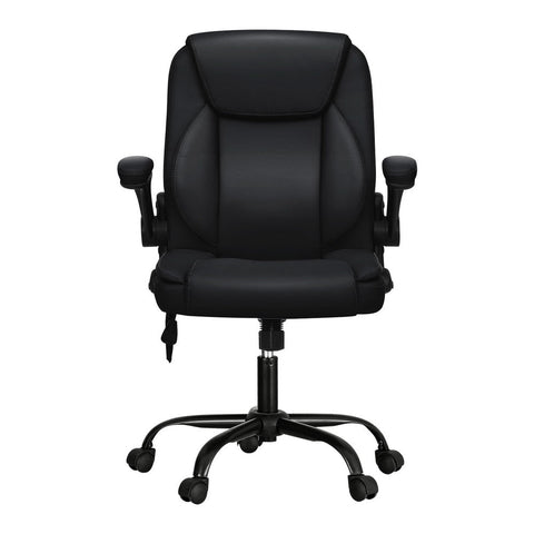 Artiss 2 Point Massage Office Chair Leather Mid Back Black Chez Guru
