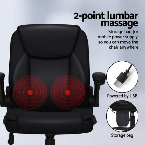 Artiss 2 Point Massage Office Chair Leather Mid Back Black Chez Guru