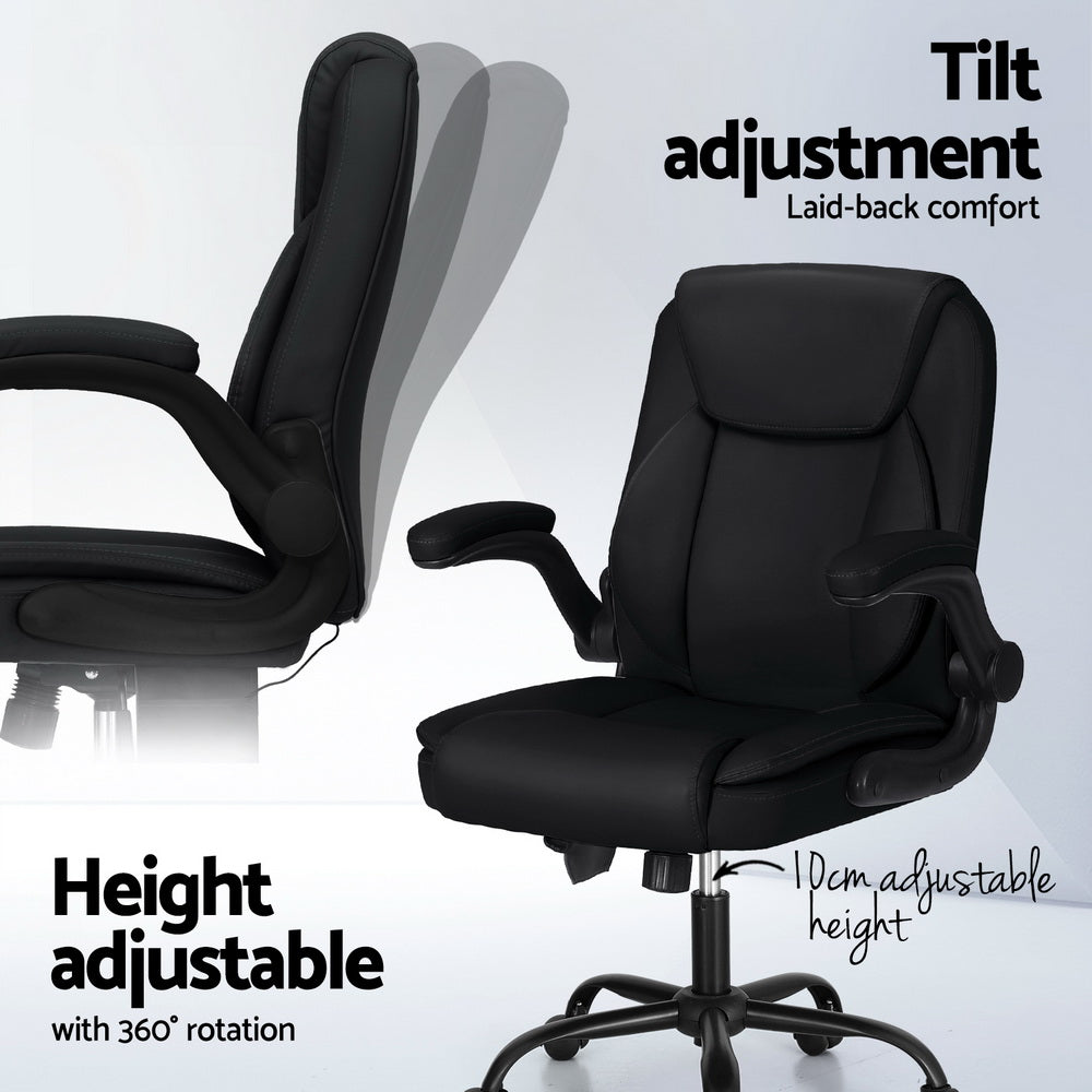 Artiss 2 Point Massage Office Chair Leather Mid Back Black Chez Guru