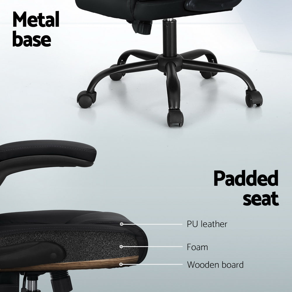 Artiss 2 Point Massage Office Chair Leather Mid Back Black Chez Guru