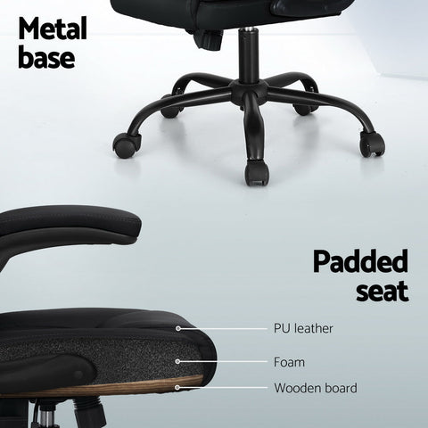 Artiss 2 Point Massage Office Chair Leather Mid Back Black Chez Guru