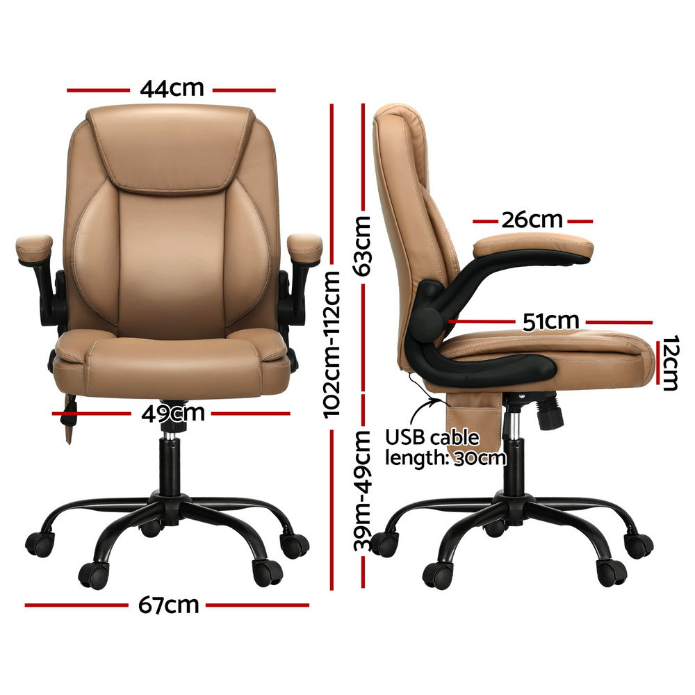 Artiss 2 Point Massage Office Chair Leather Mid Back Brown Chez Guru