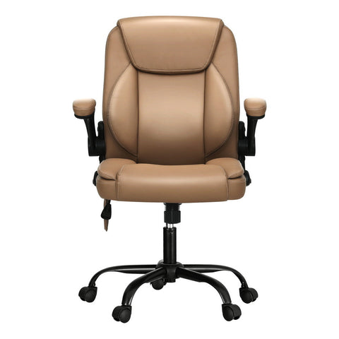 Artiss 2 Point Massage Office Chair Leather Mid Back Brown Chez Guru