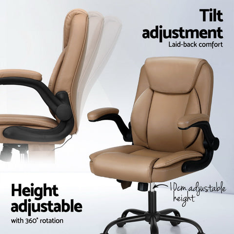 Artiss 2 Point Massage Office Chair Leather Mid Back Brown Chez Guru