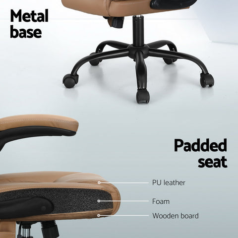 Artiss 2 Point Massage Office Chair Leather Mid Back Brown Chez Guru