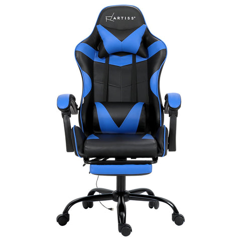 Artiss 2 Point Massage Gaming Office Chair Footrest Blue Chez Guru