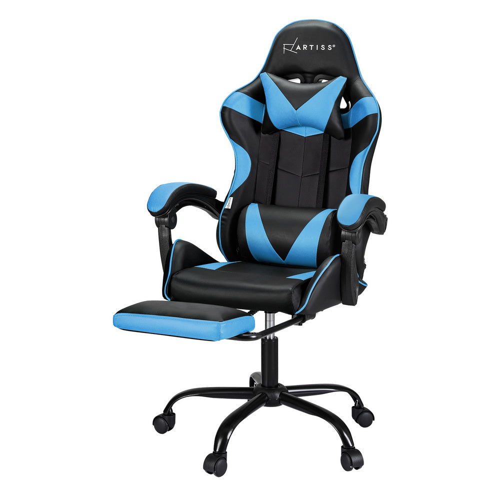Artiss 2 Point Massage Gaming Office Chair Footrest Cyan Blue Chez Guru