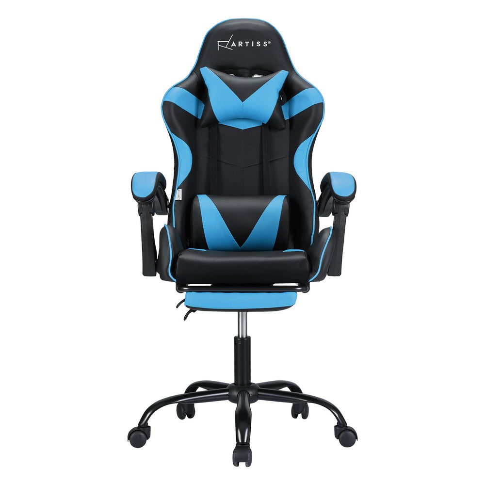 Artiss 2 Point Massage Gaming Office Chair Footrest Cyan Blue Chez Guru