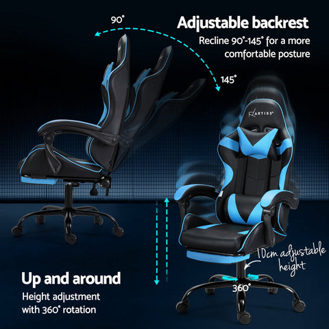 Artiss 2 Point Massage Gaming Office Chair Footrest Cyan Blue Chez Guru