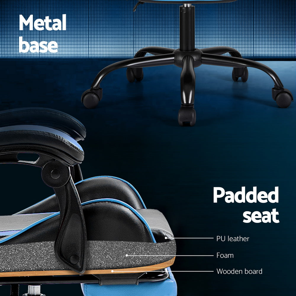 Artiss 2 Point Massage Gaming Office Chair Footrest Cyan Blue Chez Guru