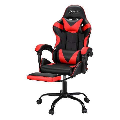 Artiss 2 Point Massage Gaming Office Chair Footrest Red Chez Guru