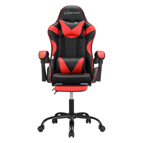 Artiss 2 Point Massage Gaming Office Chair Footrest Red Chez Guru