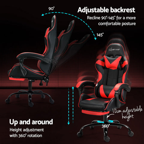 Artiss 2 Point Massage Gaming Office Chair Footrest Red Chez Guru