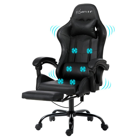 Artiss 6 Point Massage Gaming Office Chair Footrest Black Chez Guru