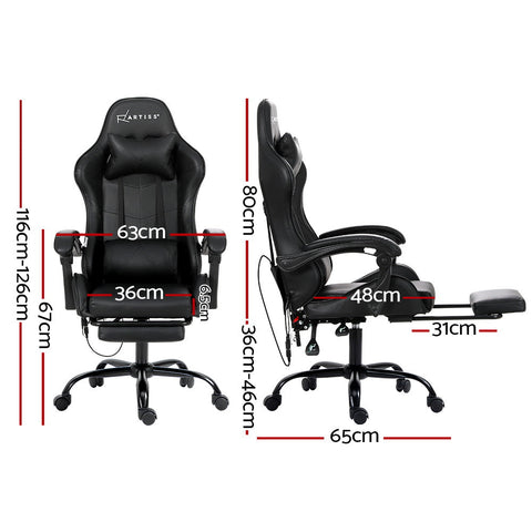 Artiss 6 Point Massage Gaming Office Chair Footrest Black Chez Guru
