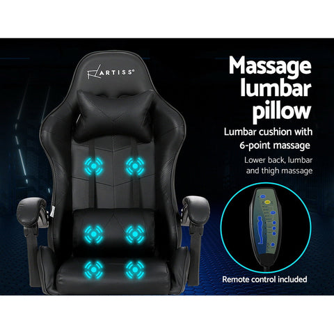 Artiss 6 Point Massage Gaming Office Chair Footrest Black Chez Guru
