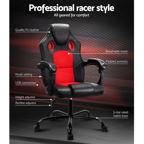 Artiss 2 Point Massage Gaming Office Chair PU Leather Red Chez Guru