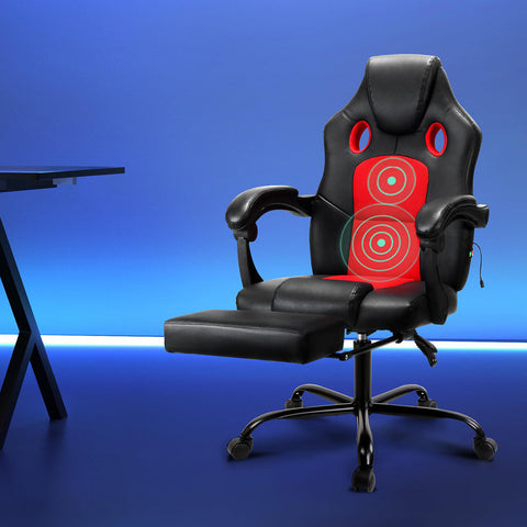 Artiss 2 Point Massage Gaming Office Chair PU Leather Red Chez Guru