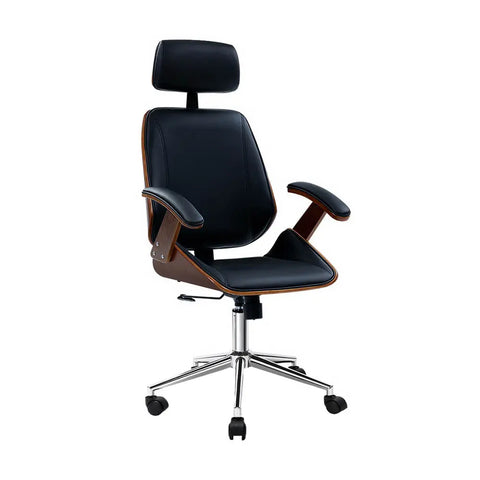 Artiss Wooden Office Chair Leather Seat Black Chez Guru