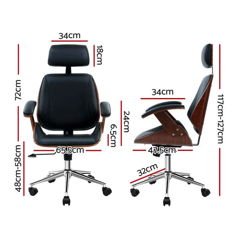 Artiss Wooden Office Chair Leather Seat Black Chez Guru