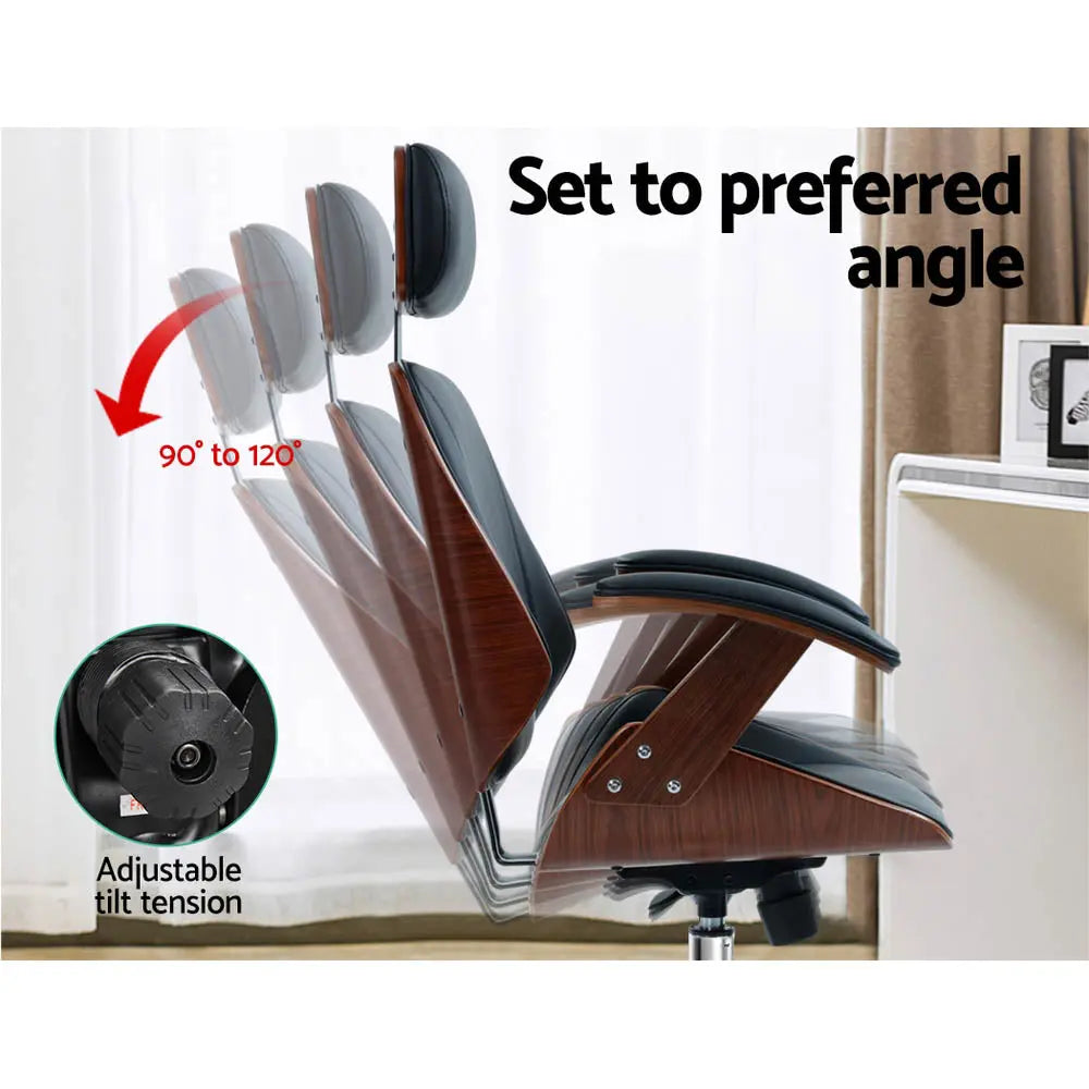 Artiss Wooden Office Chair Leather Seat Black Chez Guru