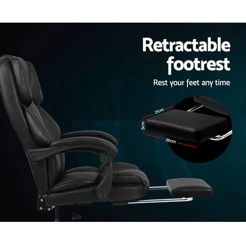 Artiss Executive Office Chair Leather Footrest Black Chez Guru