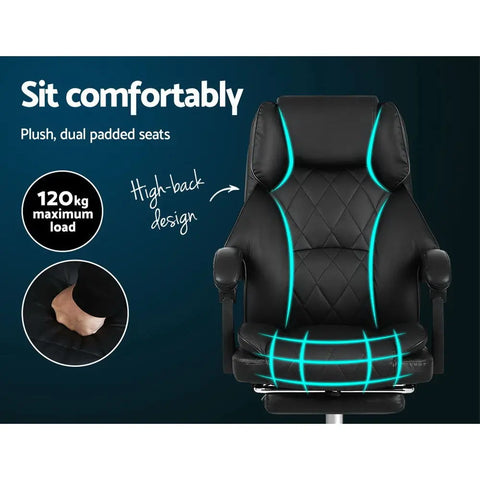 Artiss Executive Office Chair Leather Footrest Black Chez Guru
