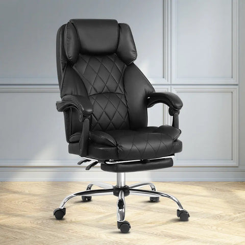 Artiss Executive Office Chair Leather Footrest Black Chez Guru