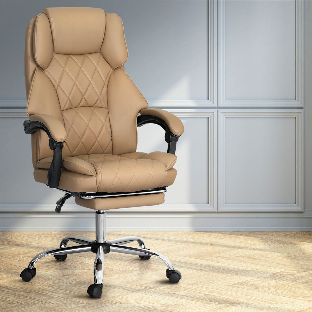 Artiss Executive Office Chair Leather Footrest Espresso Chez Guru