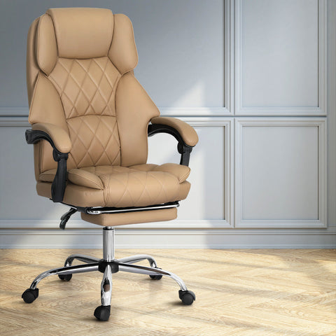 Artiss Executive Office Chair Leather Footrest Espresso Chez Guru