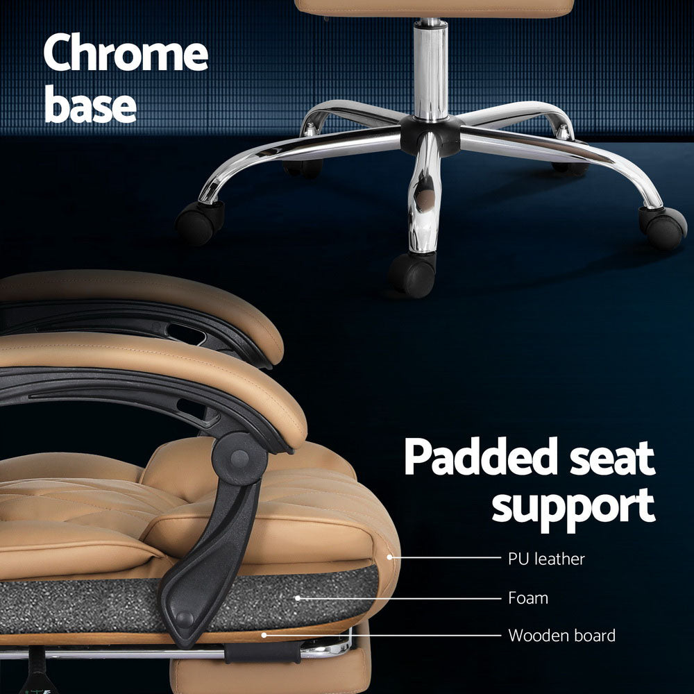 Artiss Executive Office Chair Leather Footrest Espresso Chez Guru