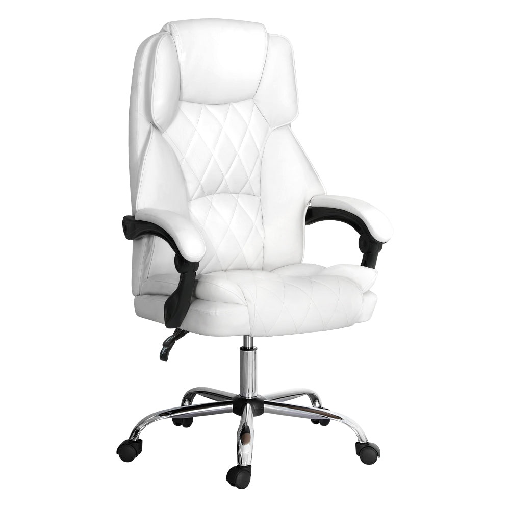 Artiss Executive Office Chair Leather Recliner White Chez Guru