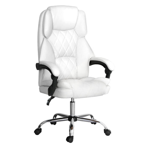 Artiss Executive Office Chair Leather Recliner White Chez Guru