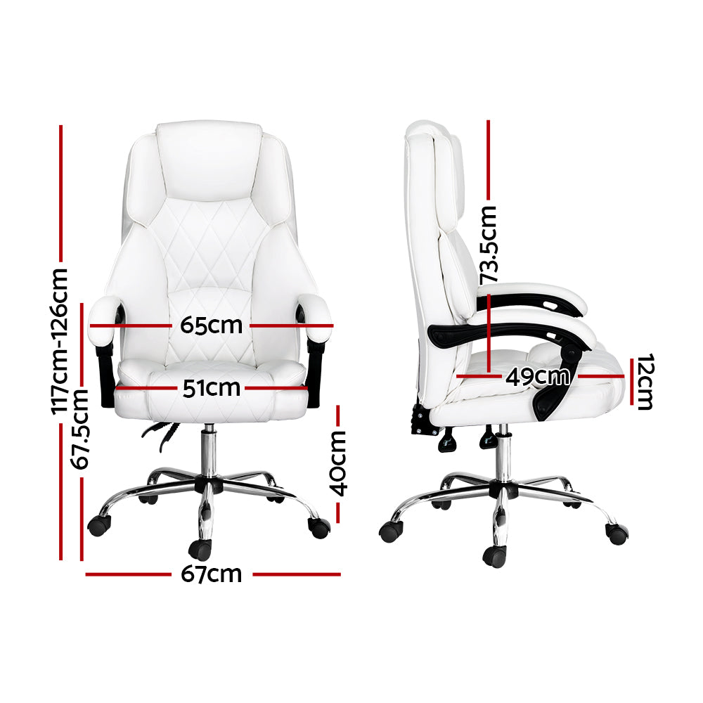Artiss Executive Office Chair Leather Recliner White Chez Guru