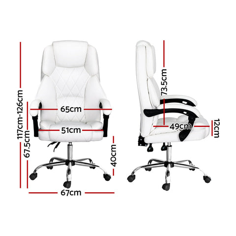 Artiss Executive Office Chair Leather Recliner White Chez Guru