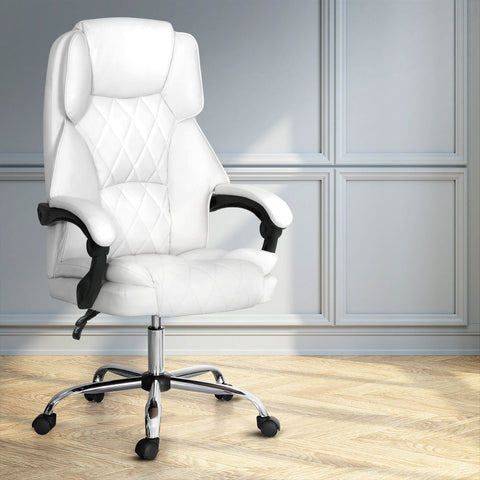 Artiss Executive Office Chair Leather Recliner White Chez Guru
