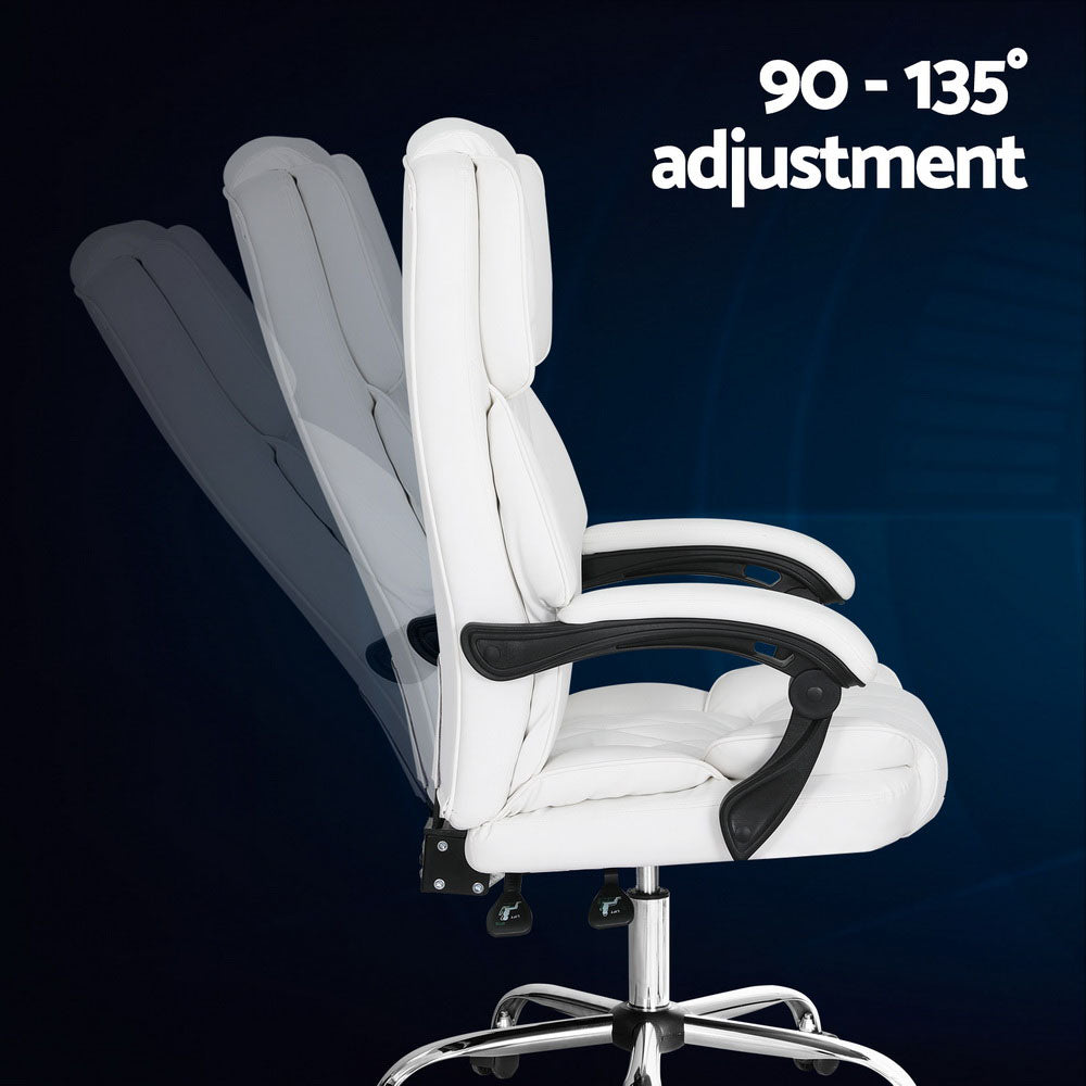 Artiss Executive Office Chair Leather Recliner White Chez Guru