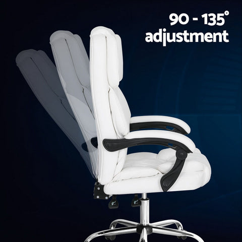 Artiss Executive Office Chair Leather Recliner White Chez Guru