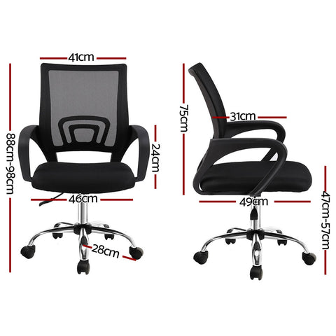 Artiss 2x Mesh Office Chair Mid Back Black