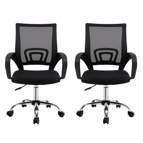 Artiss 2x Mesh Office Chair Mid Back Black