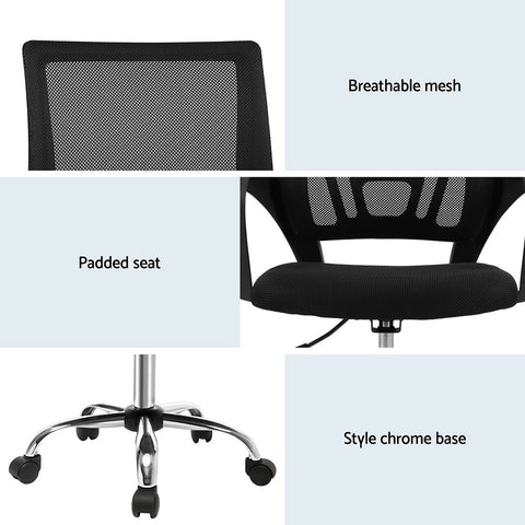 Artiss 2x Mesh Office Chair Mid Back Black